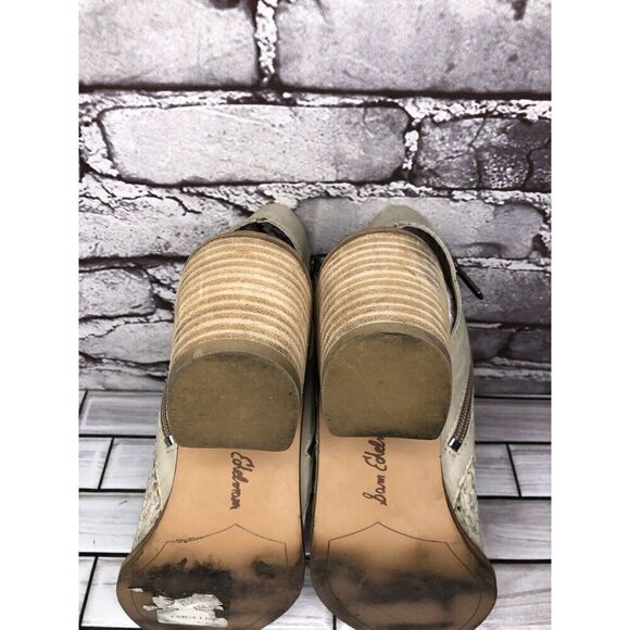 Sam Edelman Cooper Beige Leather Woven Block Heel Booties Women’s Sz 8M US/38EU - Picture 14 of 16